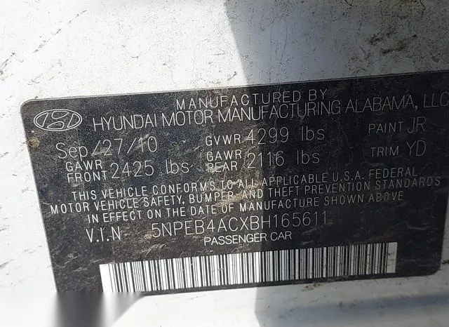 5NPEB4ACXBH165611 2011 2011 Hyundai Sonata- Gls 9