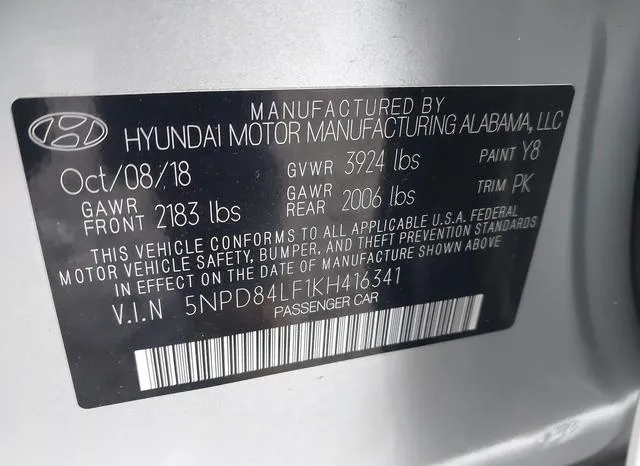 5NPD84LF1KH416341 2019 2019 Hyundai Elantra- Sel 9