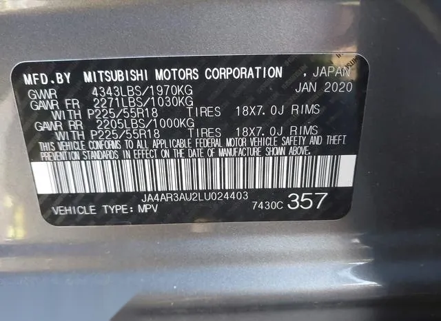 JA4AR3AU2LU024403 2020 2020 Mitsubishi Outlander- Sport 2-0 9