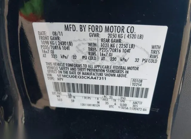 1FMCU0EG3CKA47311 2012 2012 Ford Escape- Limited 9