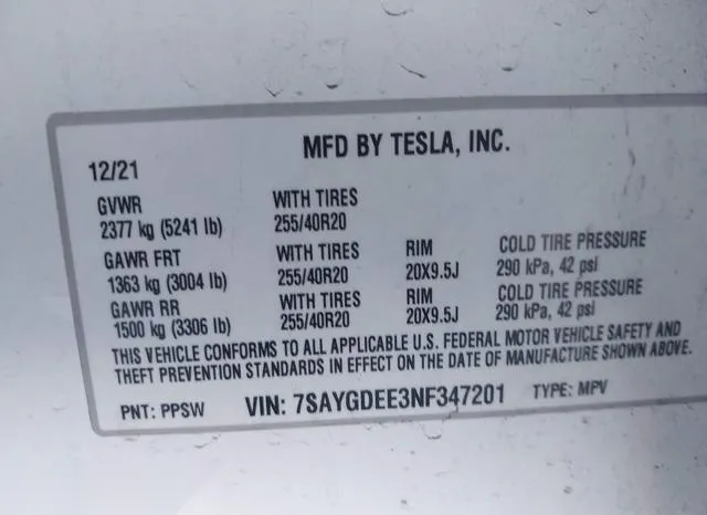 7SAYGDEE3NF347201 2022 2022 Tesla Model Y- Long Range Dual 9