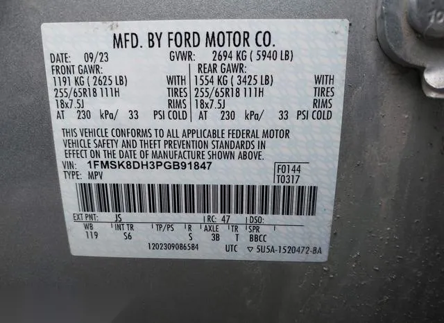 1FMSK8DH3PGB91847 2023 2023 Ford Explorer- Xlt 9