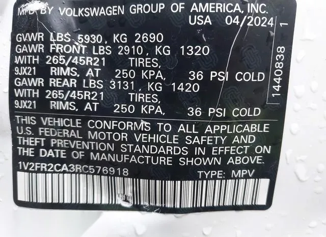 1V2FR2CA3RC576918 2024 2024 Volkswagen Atlas- 2-0T Sel Prem 9