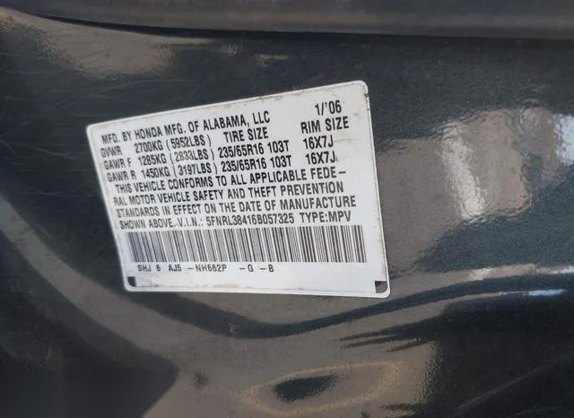 5FNRL38416B057325 2006 2006 Honda Odyssey- EX 9