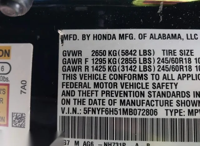 5FNYF6H51MB072806 2021 2021 Honda Pilot- Awd Ex-L 9