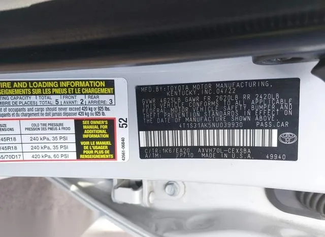 4T1S31AK5NU039930 2022 2022 Toyota Camry- Se Hybrid 9