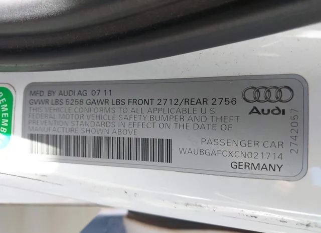 WAUBGAFCXCN021714 2012 2012 Audi A6- 3-0 Premium 9