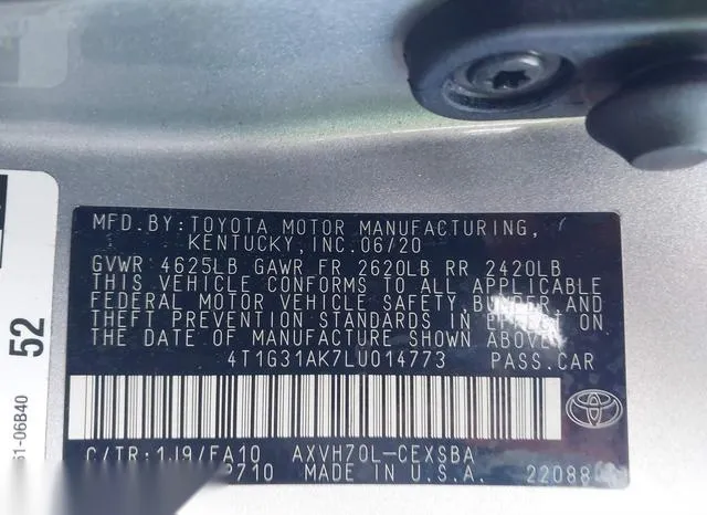 4T1G31AK7LU014773 2020 2020 Toyota Camry- Se Hybrid 9