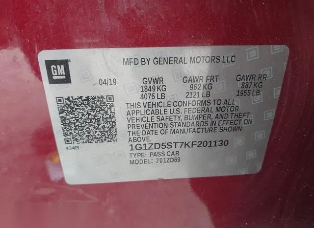 1G1ZD5ST7KF201130 2019 2019 Chevrolet Malibu- LT 9