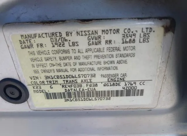 3N1CB51D06L570732 2006 2006 Nissan Sentra- 1-8S 9