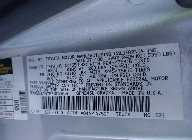 5TEUU42N76Z303954 2006 2006 Toyota Tacoma- Base V6 9