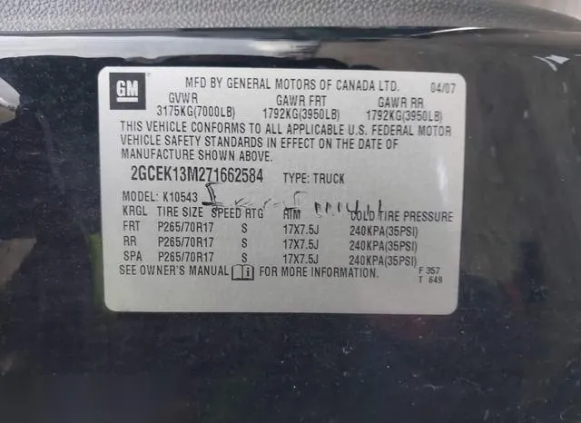 2GCEK13M271662584 2007 2007 Chevrolet Silverado 1500- LT1 9