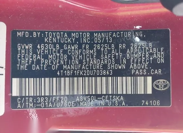 4T1BF1FK2DU703843 2013 2013 Toyota Camry- SE 9