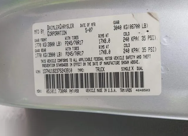 1D7HU18237S243910 2007 2007 Dodge RAM 1500- Slt/Trx4 Off Ro 9