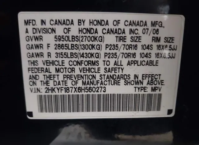 2HKYF187X6H560273 2006 2006 Honda Pilot- Ex-L 9