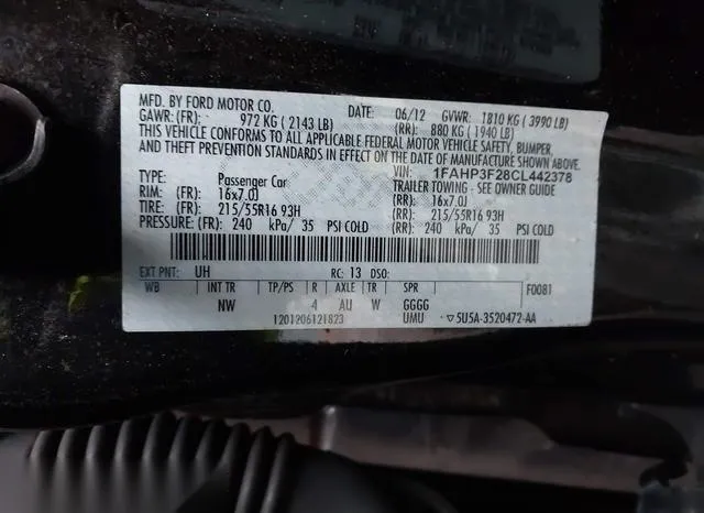 1FAHP3F28CL442378 2012 2012 Ford Focus- SE 9