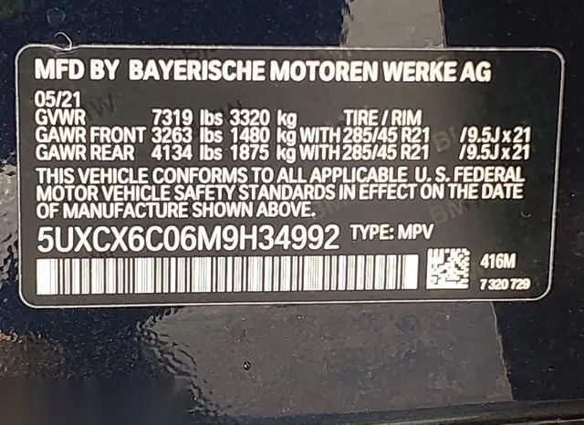 5UXCX6C06M9H34992 2021 2021 BMW X7- M50I 9