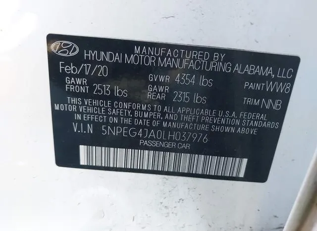 5NPEG4JA0LH037976 2020 2020 Hyundai Sonata- SE 9