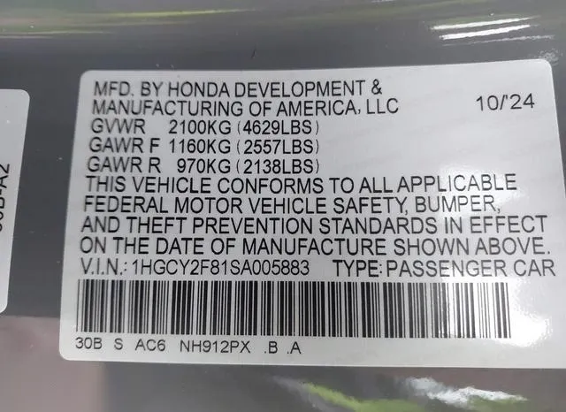 1HGCY2F81SA005883 2025 2025 Honda Accord- Hybrid Touring 9