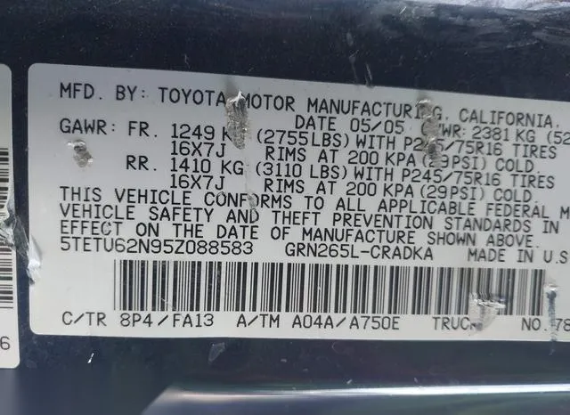 5TETU62N95Z088583 2005 2005 Toyota Tacoma- Prerunner V6 9