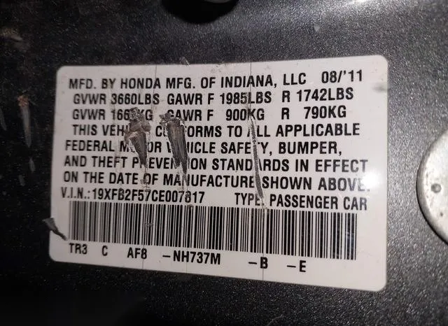 19XFB2F57CE007817 2012 2012 Honda Civic- Sedan LX 9