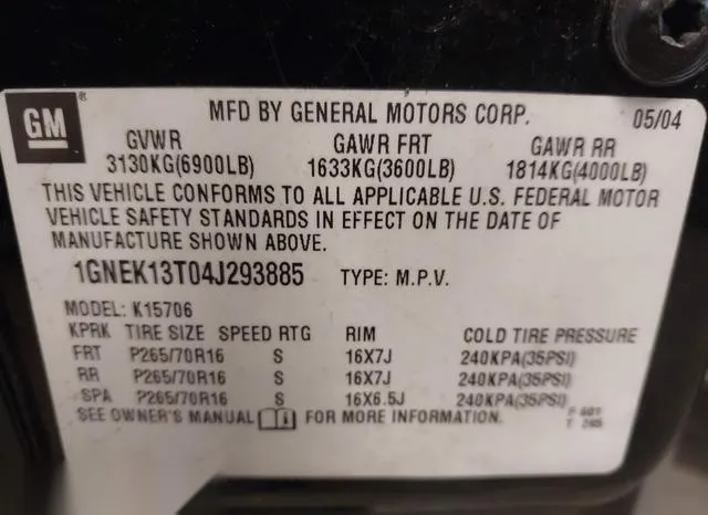 1GNEK13T04J293885 2004 2004 Chevrolet Tahoe- LS 9