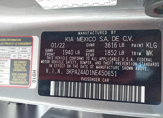 3KPA24AD1NE450651 2022 2022 KIA Rio- S 9