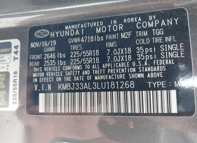 KM8J33AL3LU181268 2020 2020 Hyundai Tucson- Sel 9