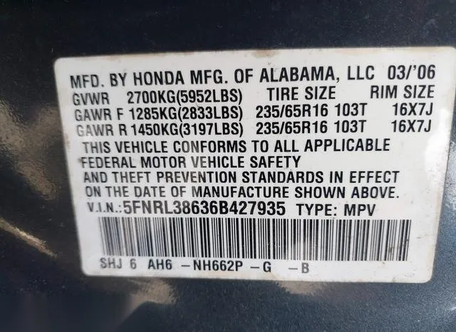 5FNRL38636B427935 2006 2006 Honda Odyssey- Ex-L 9