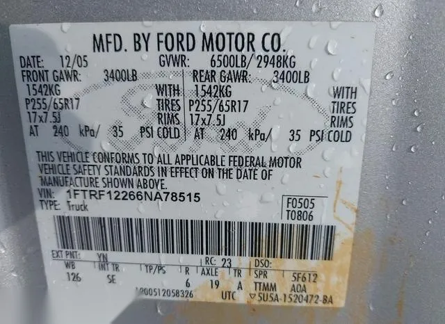 1FTRF12266NA78515 2006 2006 Ford F-150- Stx/Xl/Xlt 9