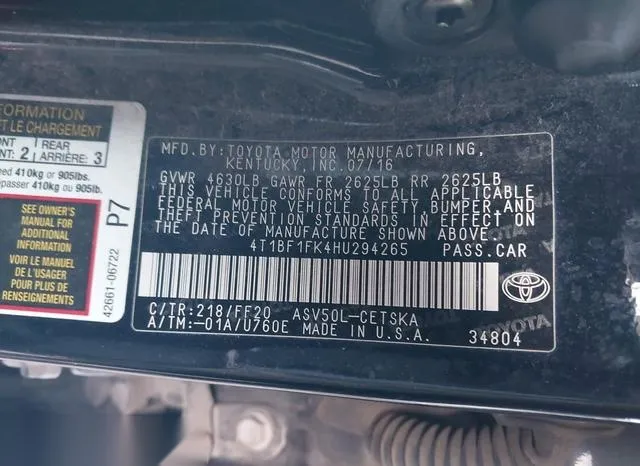 4T1BF1FK4HU294265 2017 2017 Toyota Camry- SE 9