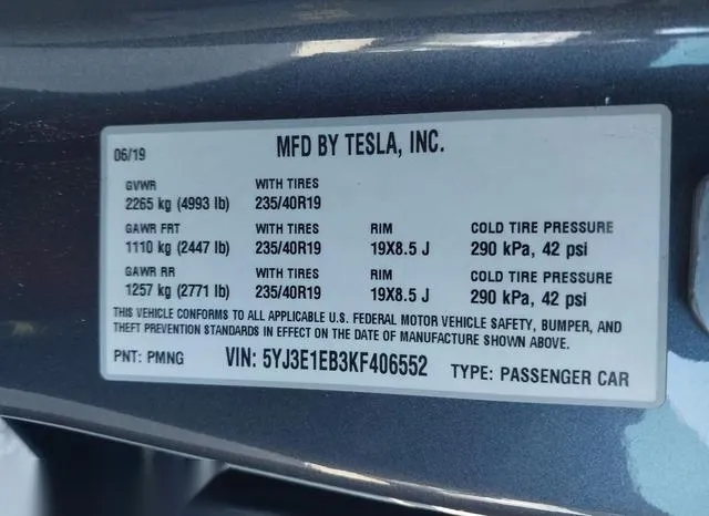 5YJ3E1EB3KF406552 2019 2019 Tesla Model 3- Long Range/Perfo 9