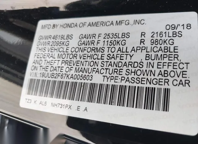 19UUB2F67KA005603 2019 2019 Acura TLX 9