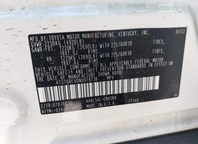 4T3T6RFV0NU078736 2022 2022 Toyota RAV4- Hybrid SE 9