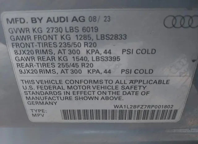 WA1L2BFZ7RP001802 2024 2024 Audi Q4 E-Tron- Premium Plus 50 9