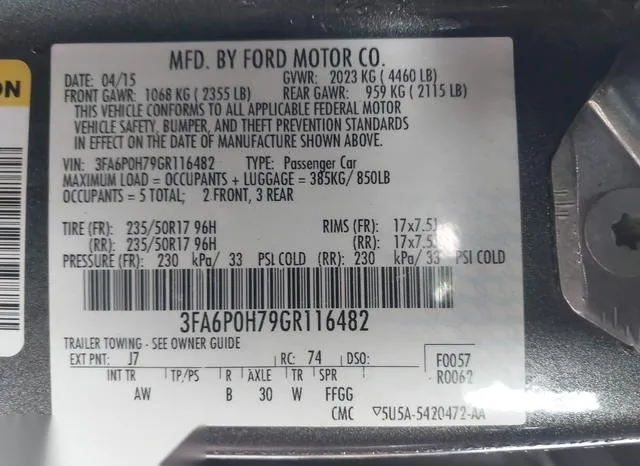 3FA6P0H79GR116482 2016 2016 Ford Fusion- SE 9