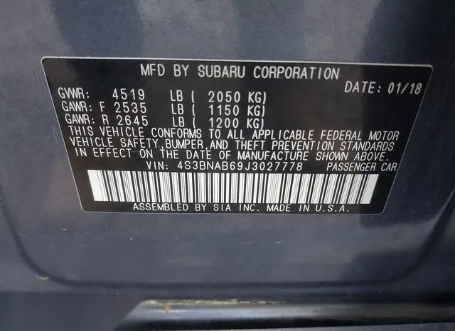 4S3BNAB69J3027778 2018 2018 Subaru Legacy- 2-5I 9