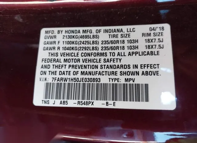 7FARW1H50JE030893 2018 2018 Honda CR-V- EX 9