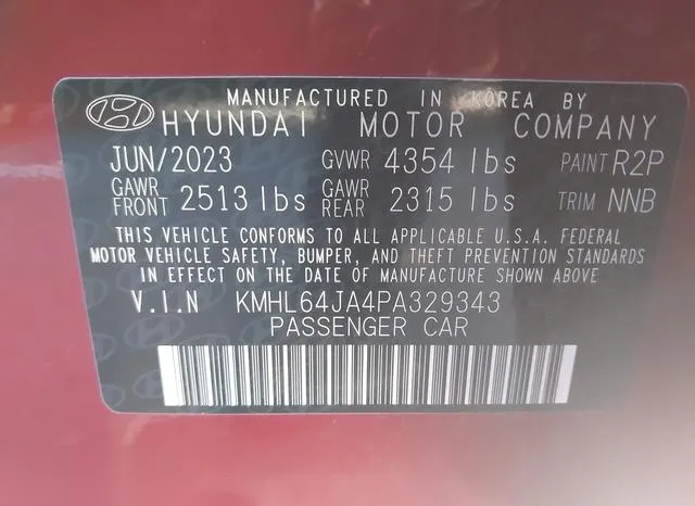 KMHL64JA4PA329343 2023 2023 Hyundai Sonata- Sel 9