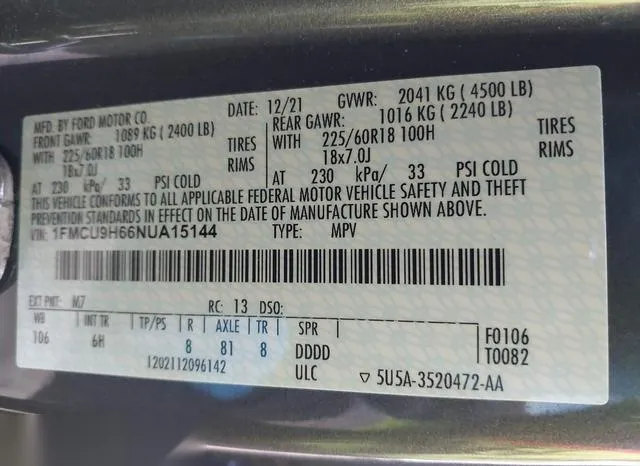 1FMCU9H66NUA15144 2022 2022 Ford Escape- Sel 9