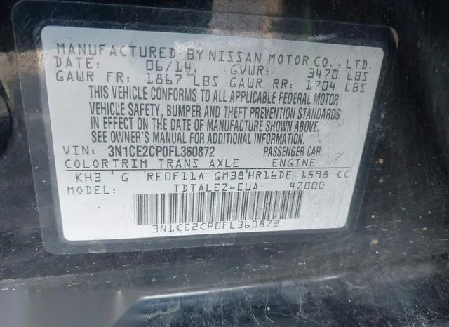 3N1CE2CP0FL360872 2015 2015 Nissan Versa- Note SL 9