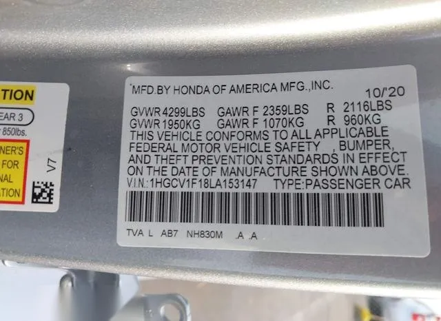 1HGCV1F18LA153147 2020 2020 Honda Accord- LX 9