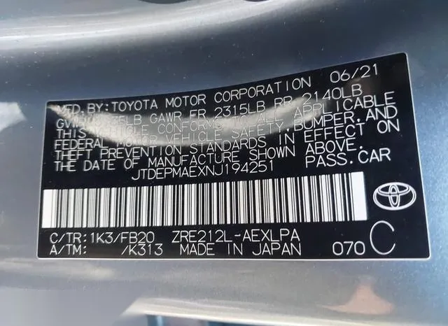 JTDEPMAEXNJ194251 2022 2022 Toyota Corolla- LE 9