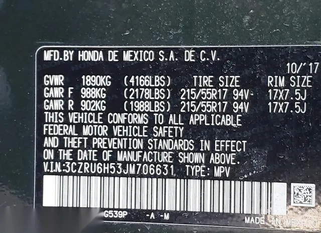 3CZRU6H53JM706631 2018 2018 Honda HR-V- EX 9