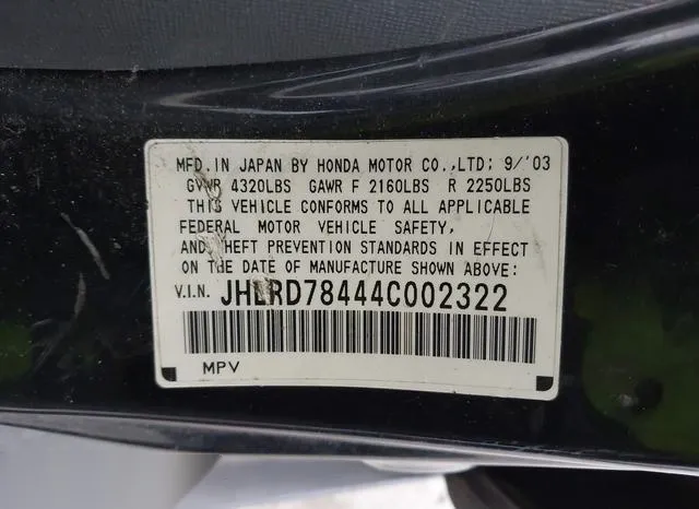 JHLRD78444C002322 2004 2004 Honda CR-V- LX 9