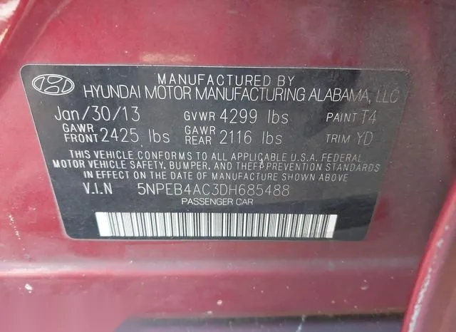 5NPEB4AC3DH685488 2013 2013 Hyundai Sonata- Gls 9