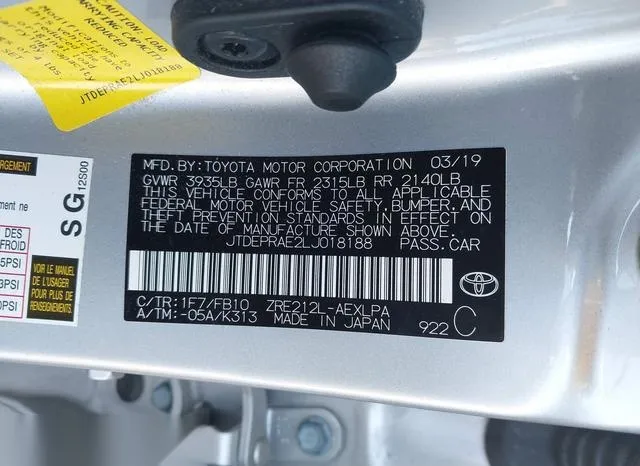 JTDEPRAE2LJ018188 2020 2020 Toyota Corolla- LE 9