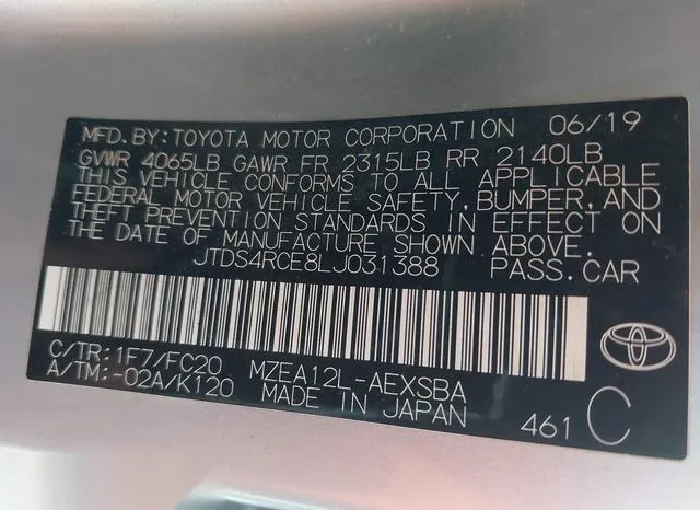 JTDS4RCE8LJ031388 2020 2020 Toyota Corolla- SE 9