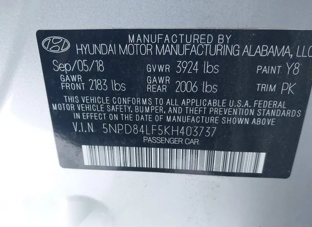 5NPD84LF5KH403737 2019 2019 Hyundai Elantra- Sel 9