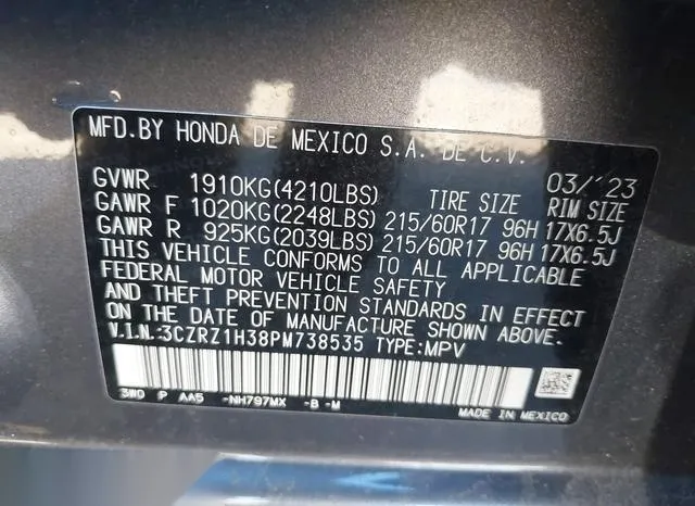 3CZRZ1H38PM738535 2023 2023 Honda HR-V- 2Wd Lx 9